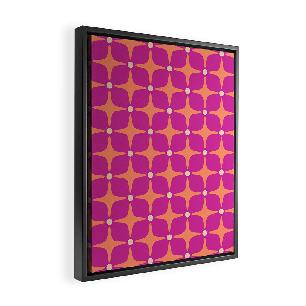 Mid Century Modern Star Pattern 143 Magenta and Orange Framed Canvas Print Gallery Image 2