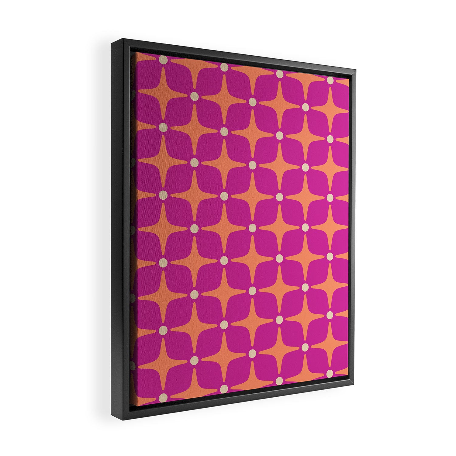 Mid Century Modern Star Pattern 143 Magenta and Orange Framed Canvas Print Gallery Image 2