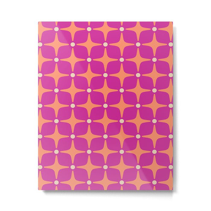 Mid Century Modern Star Pattern 143 Magenta and Orange Metal Print Gallery Image 1