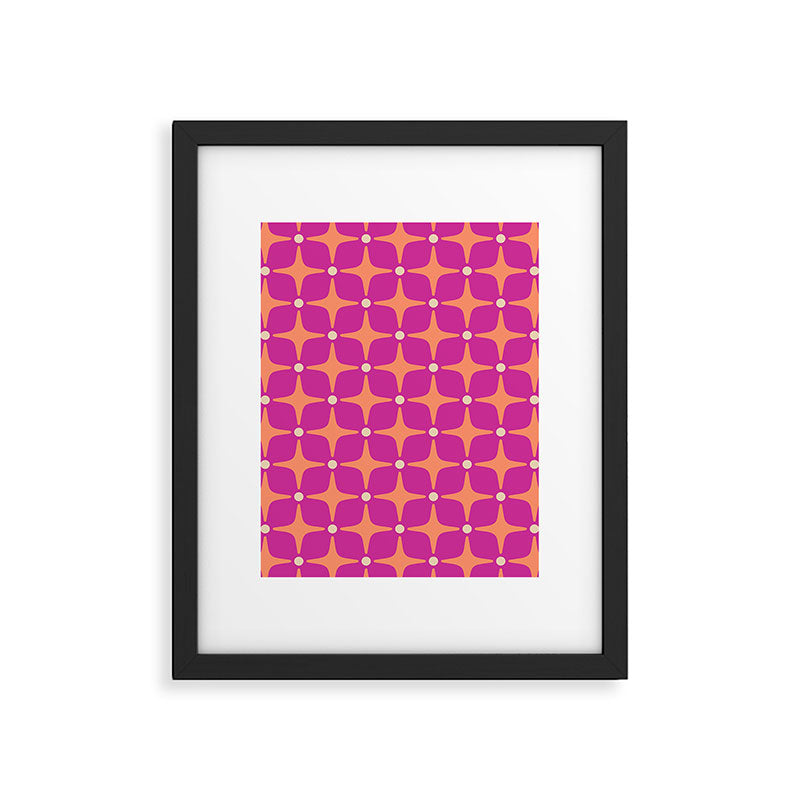 Mid Century Modern Star Pattern 143 Magenta and Orange Framed Art Print Gallery Image 6