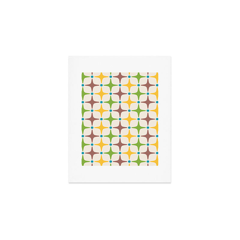 Mid Century Modern Star Pattern 214 Brown Yellow Turquoise Chartreuse Art Print Gallery Image 1