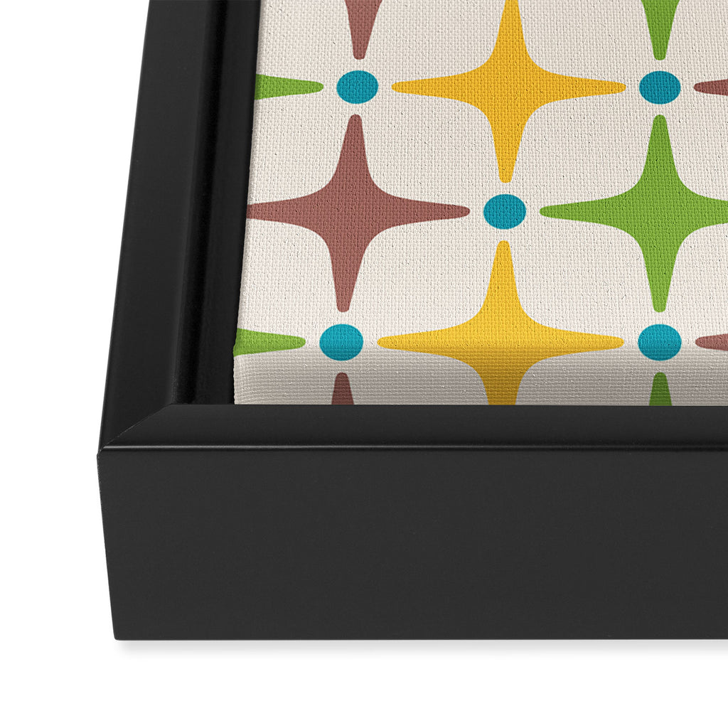 Mid Century Modern Star Pattern 214 Brown Yellow Turquoise Chartreuse Framed Canvas Print Gallery Image 3