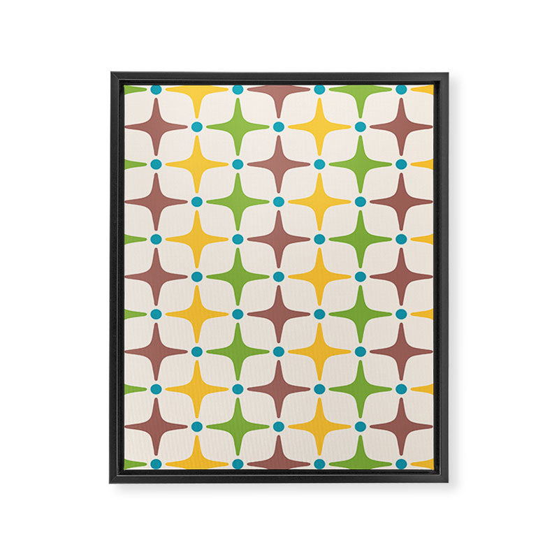 Mid Century Modern Star Pattern 214 Brown Yellow Turquoise Chartreuse Framed Canvas Print Gallery Image 8