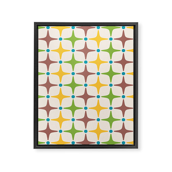 Mid Century Modern Star Pattern 214 Brown Yellow Turquoise Chartreuse Framed Canvas Print Gallery Image 1