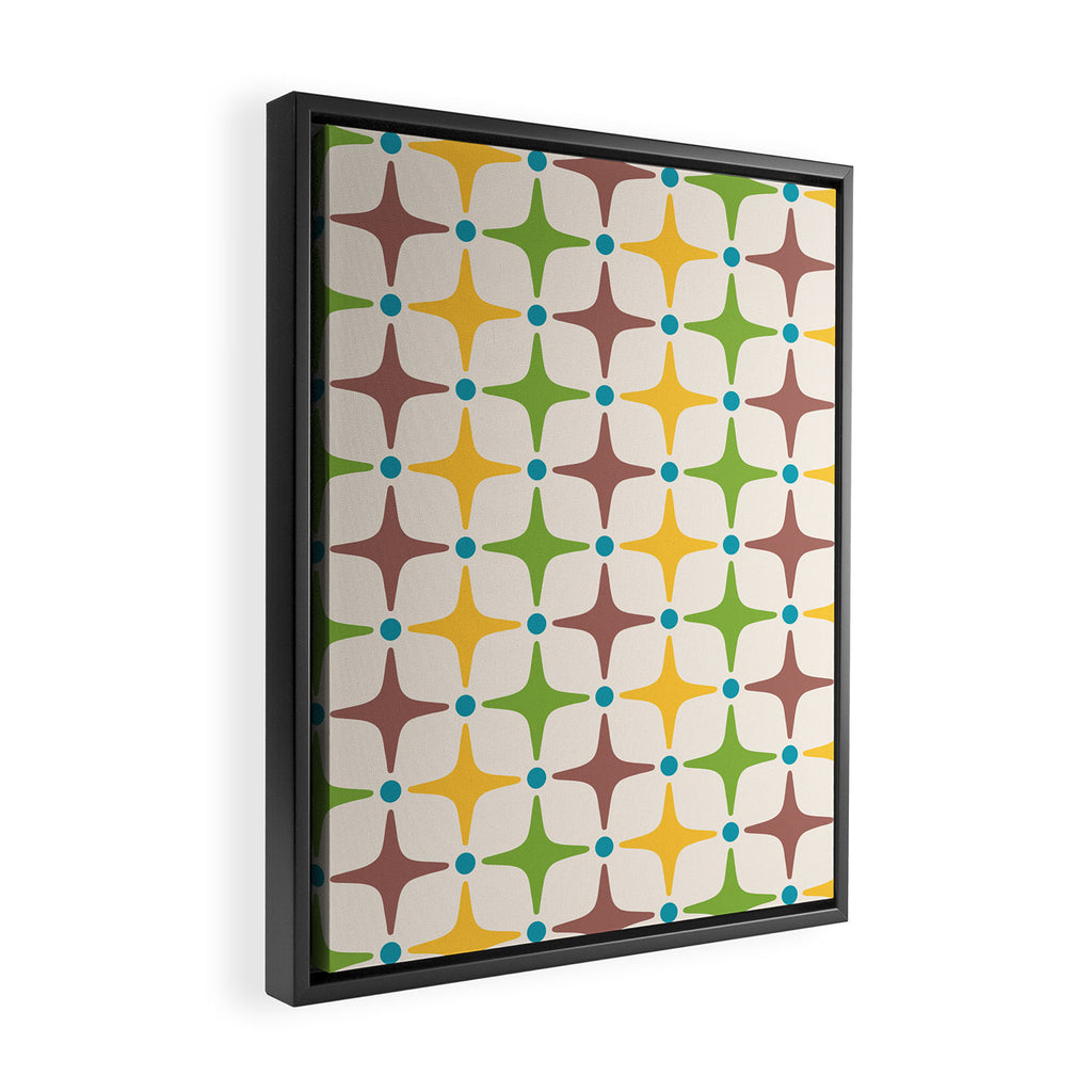 Mid Century Modern Star Pattern 214 Brown Yellow Turquoise Chartreuse Framed Canvas Print Gallery Image 2