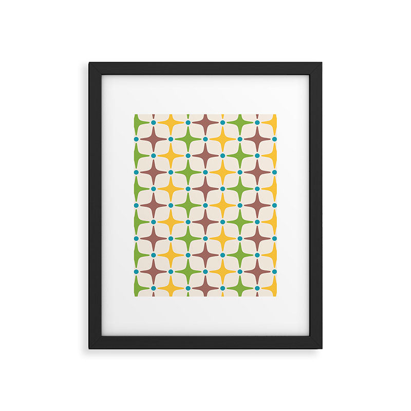 Mid Century Modern Star Pattern 214 Brown Yellow Turquoise Chartreuse Framed Art Print Gallery Image 6