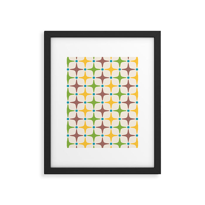 Mid Century Modern Star Pattern 214 Brown Yellow Turquoise Chartreuse Framed Art Print Gallery Image 1