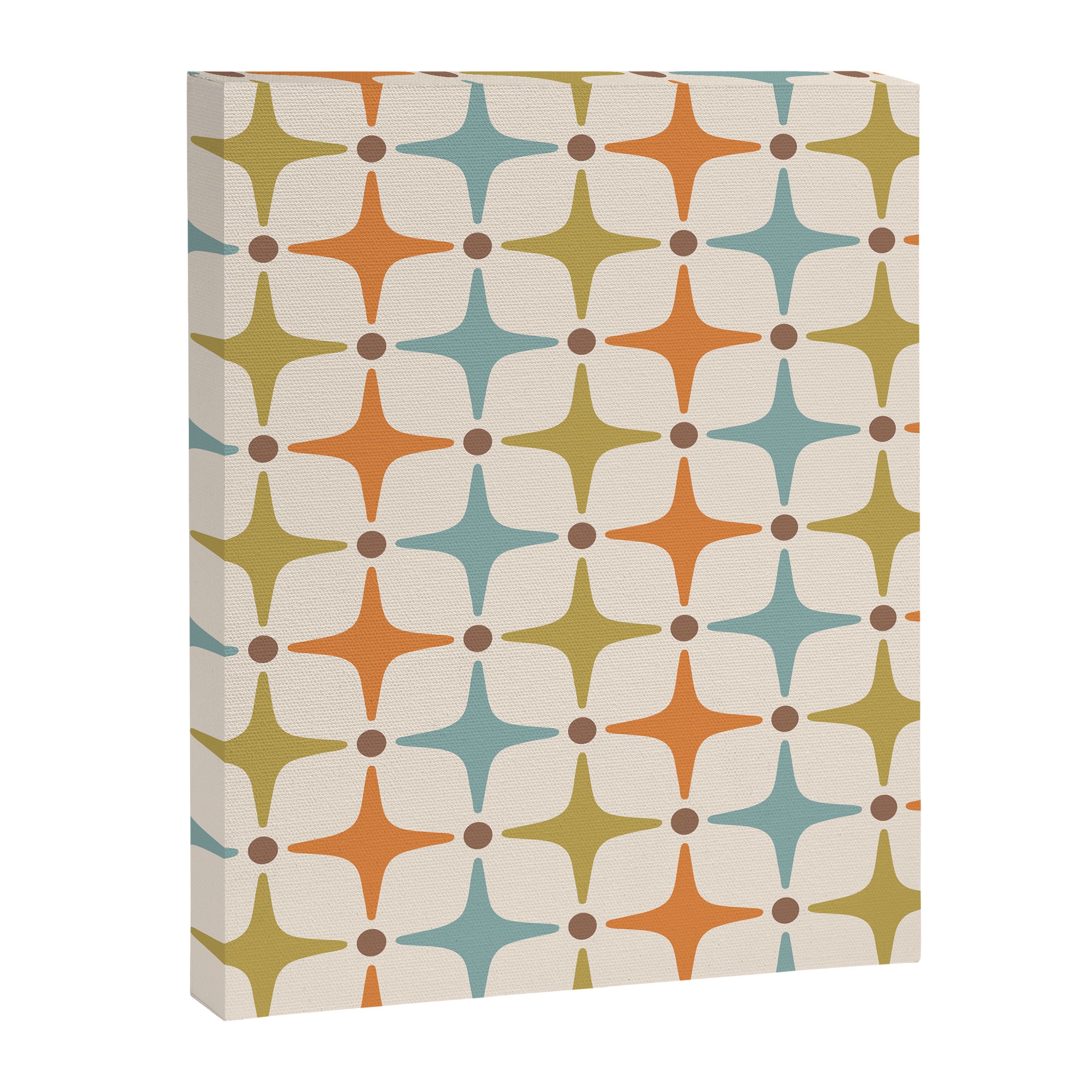 Mid Century Modern Star Pattern 817 Orange Brown Blue and Olive Green Canvas Print Gallery Image 8