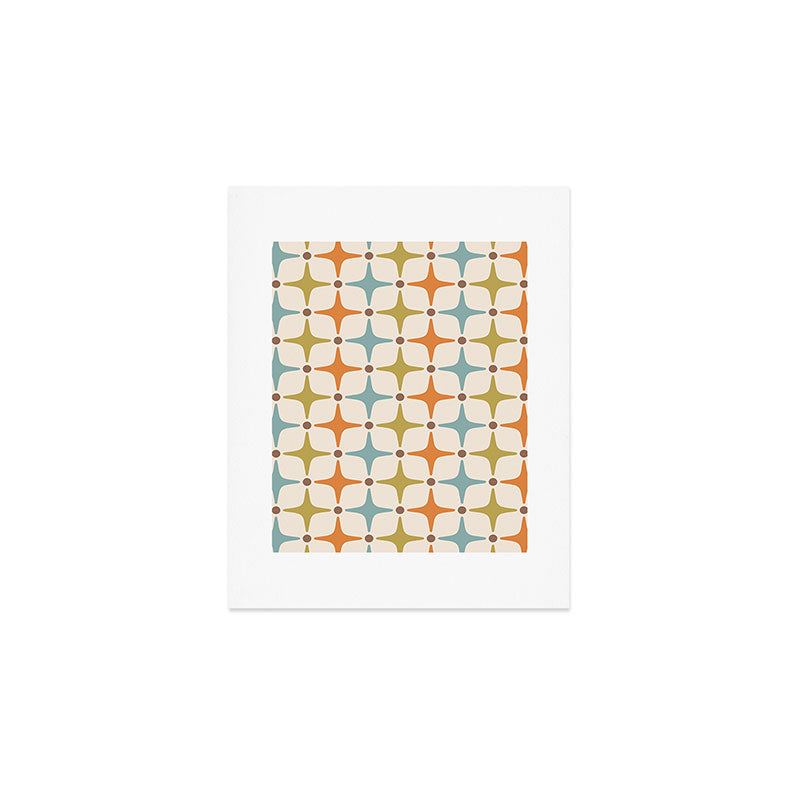 Mid Century Modern Star Pattern 817 Orange Brown Blue and Olive Green Art Print Gallery Image 1