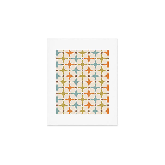 Mid Century Modern Star Pattern 817 Orange Brown Blue and Olive Green Art Print Gallery Image 1