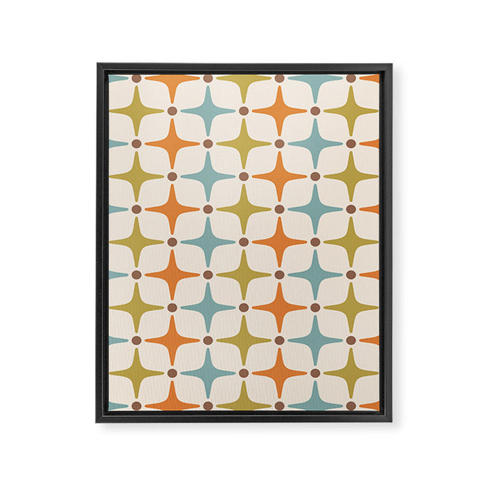 Mid Century Modern Star Pattern 817 Orange Brown Blue and Olive Green Framed Canvas Print Gallery Image 1