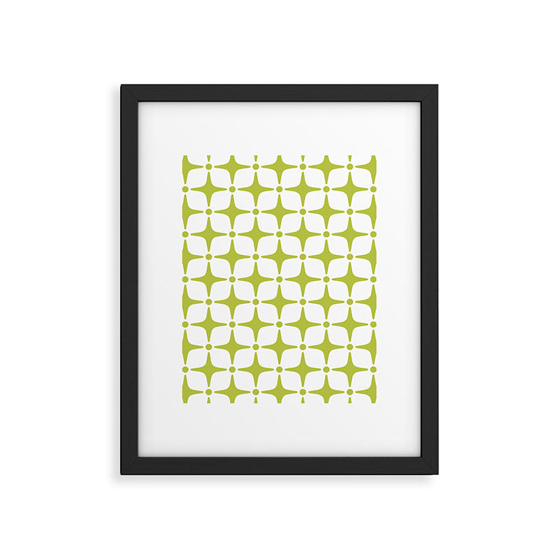 Mid Century Modern Star Pattern Chartreuse Green Framed Art Print Gallery Image 6