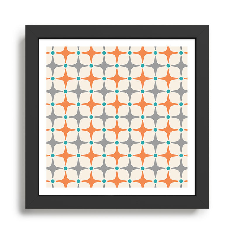 Mid Century Modern Starburst Pattern 993 Pattern Grey Blue and Orange Framed Art Print Gallery Image 1