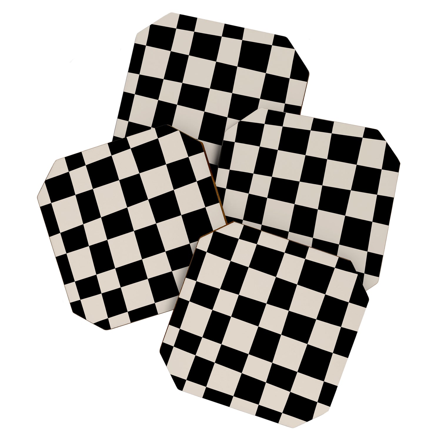 Abstract Checker Pattern 224 Black and Linen White Coaster Gallery Image 1