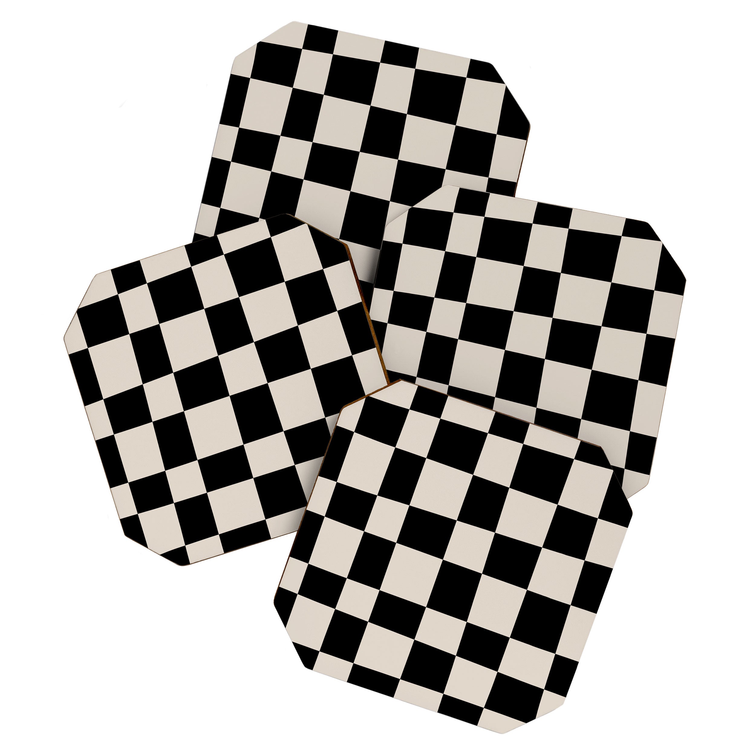 Abstract Checker Pattern 224 Black and Linen White Coaster Gallery Image 1
