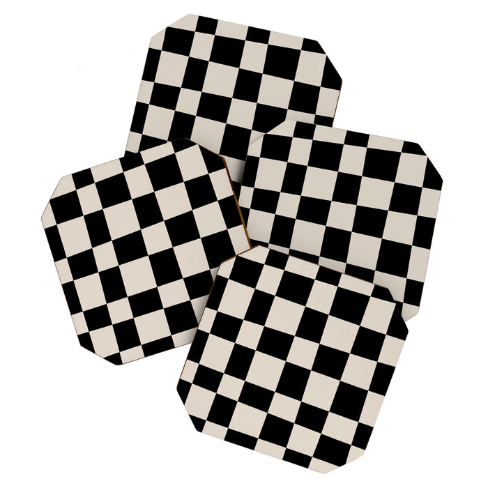 Abstract Checker Pattern 224 Black and Linen White Coaster Gallery Image 1