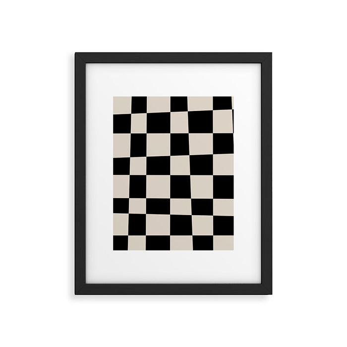 Abstract Checker Pattern 224 Black and Linen White Framed Art Print Gallery Image 1