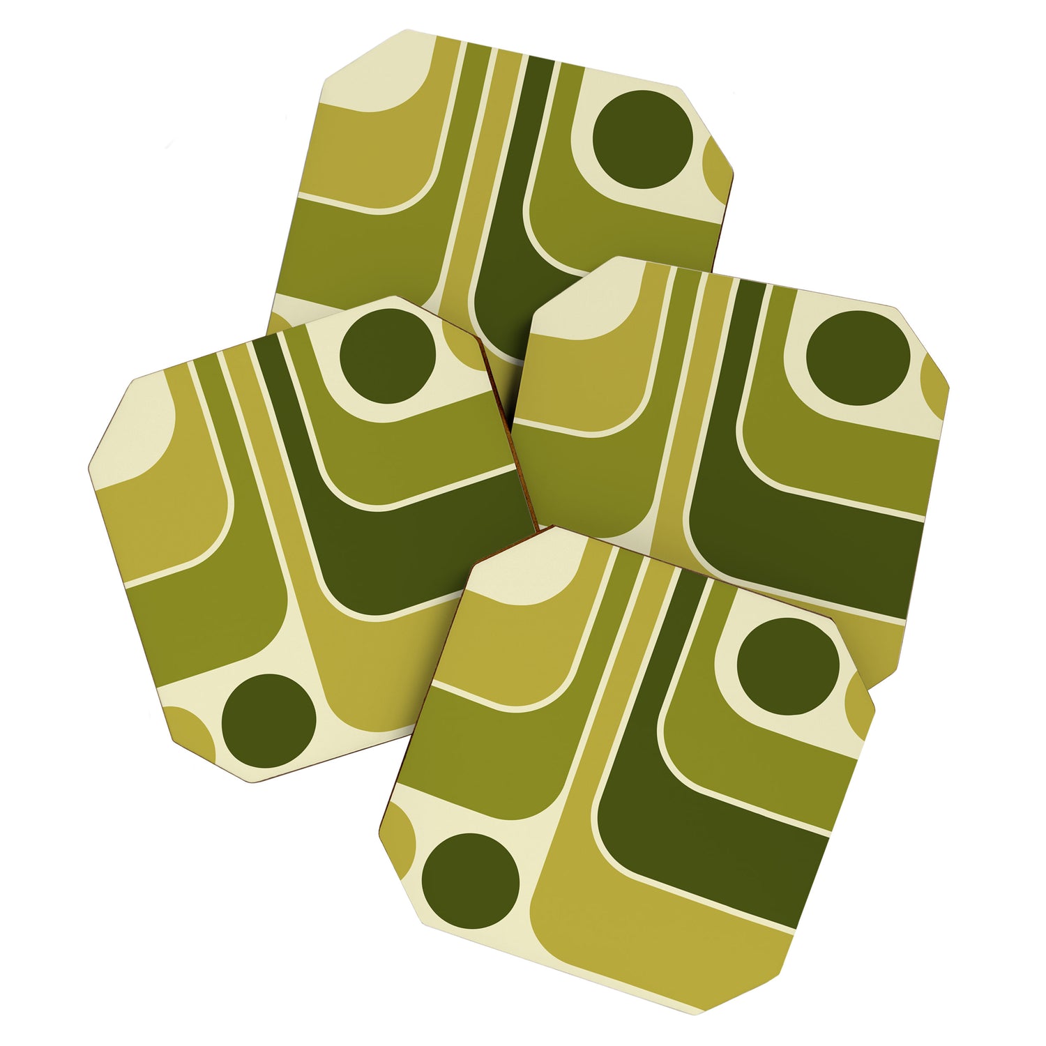 Mid Century Modern Decoration 663 Olive Green and Beige Coaster Gallery Image 1