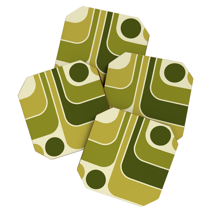 Mid Century Modern Decoration 663 Olive Green and Beige Coaster Gallery Image 1