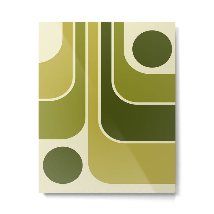 Mid Century Modern Decoration 663 Olive Green and Beige Metal Print Gallery Image 1