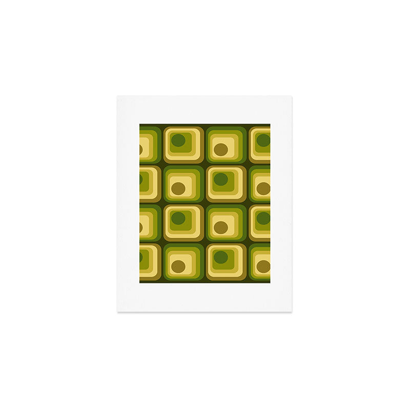 Retro 1970s Style Geometric Pattern in Gold Yellow and Avocado Green. Art Print Gallery Image 1