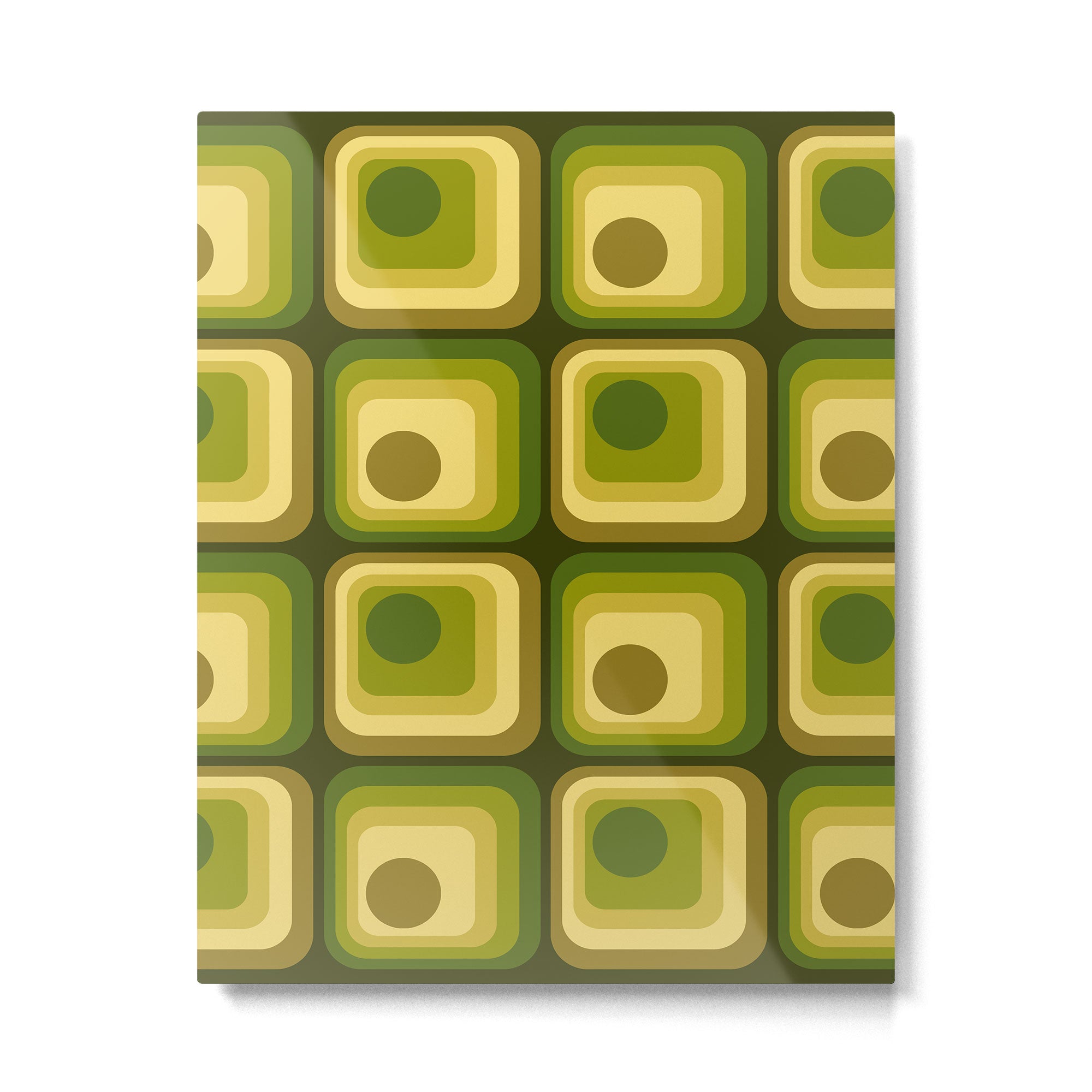Retro 1970s Style Geometric Pattern in Gold Yellow and Avocado Green. Metal Print Gallery Image 6