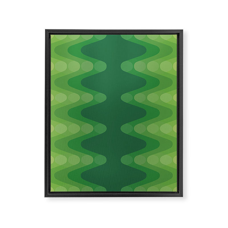 Retro 1970s Style Sonic Wave Pattern 230 Green Framed Canvas Print Gallery Image 8