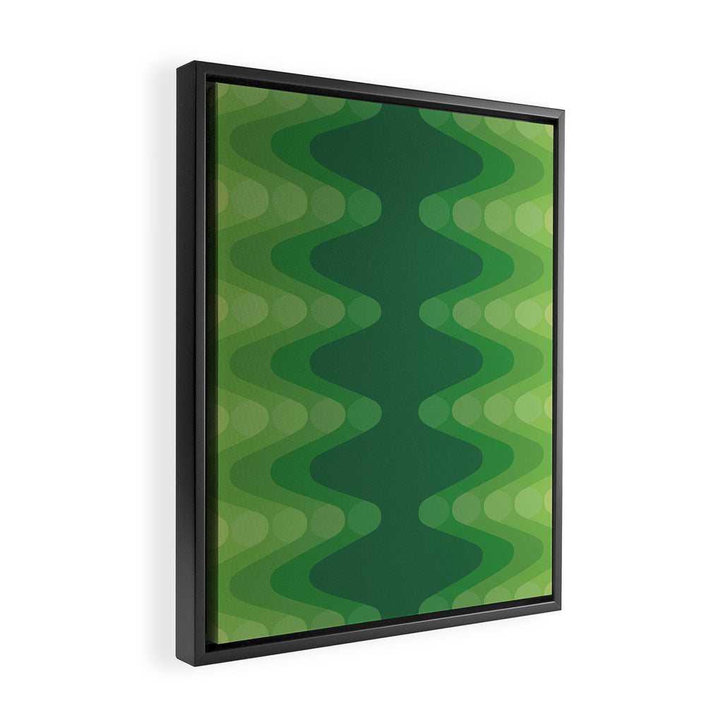 Retro 1970s Style Sonic Wave Pattern 230 Green Framed Canvas Print Gallery Image 2