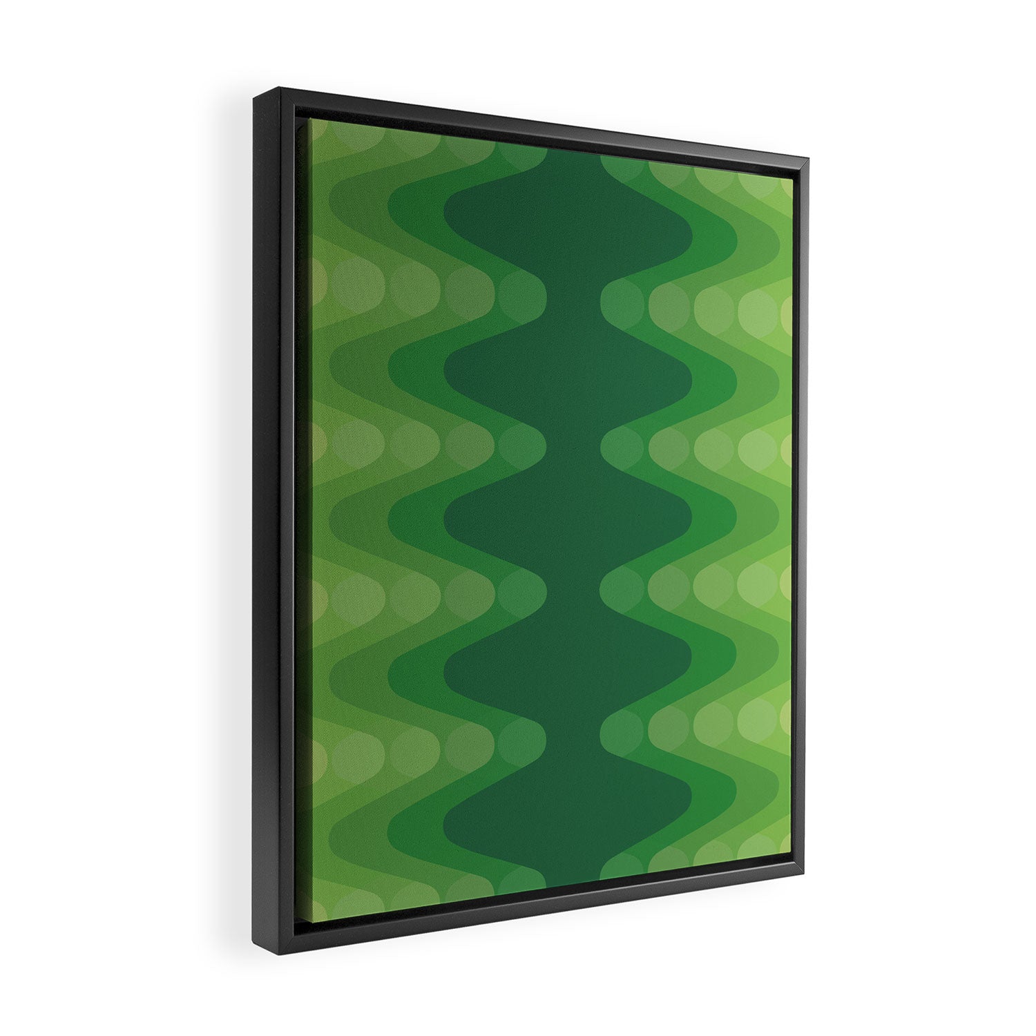 Retro 1970s Style Sonic Wave Pattern 230 Green Framed Canvas Print Gallery Image 2