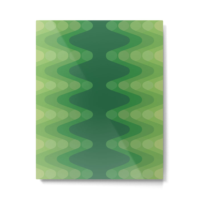 Retro 1970s Style Sonic Wave Pattern 230 Green Metal Print Gallery Image 1