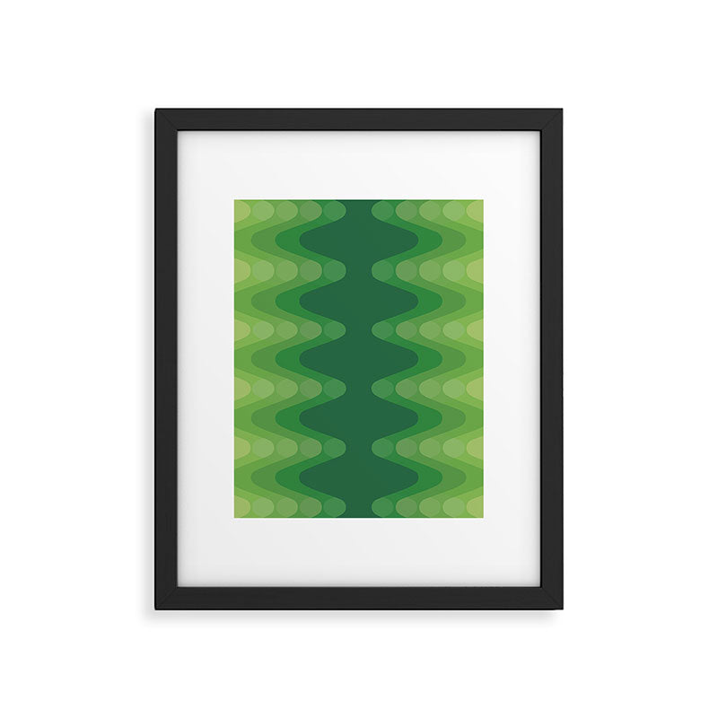 Retro 1970s Style Sonic Wave Pattern 230 Green Framed Art Print Gallery Image 6