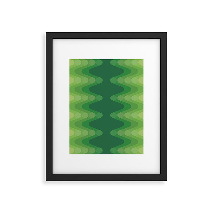 Retro 1970s Style Sonic Wave Pattern 230 Green Framed Art Print Gallery Image 1