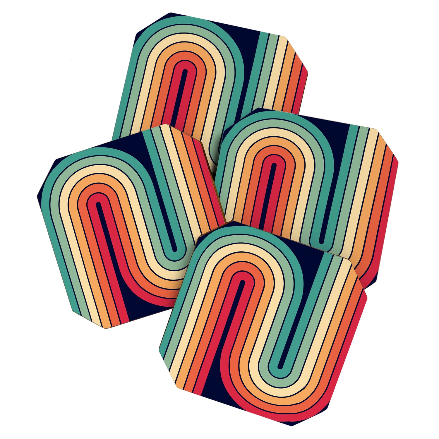 Retro 70s Stripe Colorful Rainbow 514 Coaster Gallery Image 1