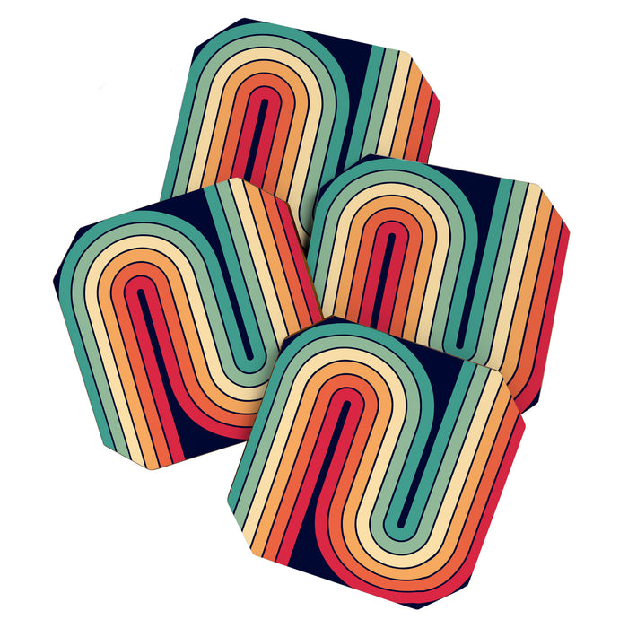 Retro 70s Stripe Colorful Rainbow 514 Coaster Gallery Image 1