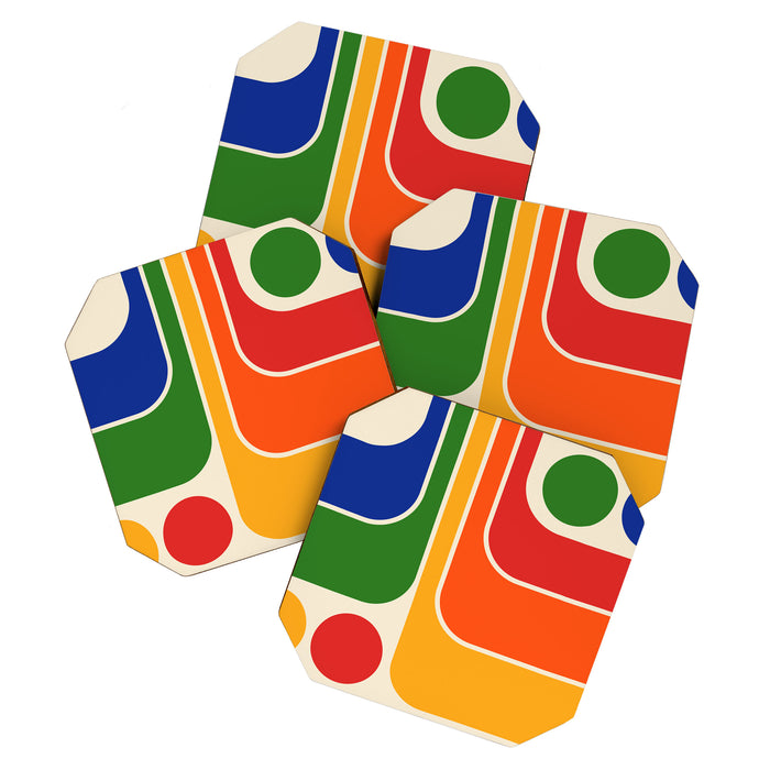 Retro 70s Stripe Colorful Rainbow 872 Primary Colors Coaster Gallery Image 1