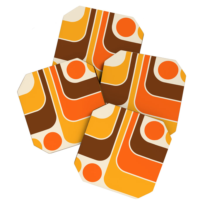 Retro 70s Style Geometric Design 664 Autumn Orange Yellow and Brown Coaster Gallery Image 1
