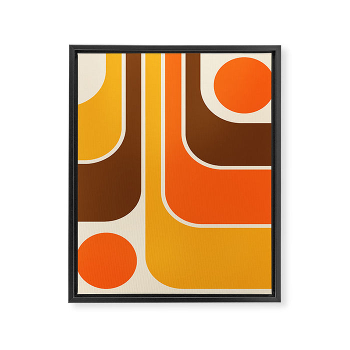 Retro 70s Style Geometric Design 664 Autumn Orange Yellow and Brown Framed Canvas Print Gallery Image 1