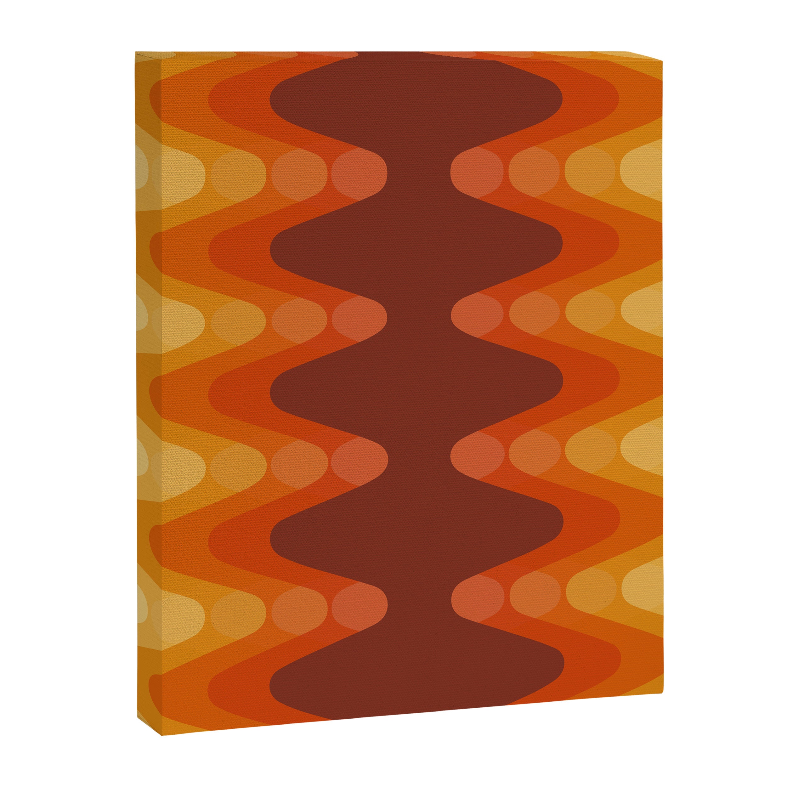 Retro 70s Style Geometric Sonic Wave Pattern 222 Orange Brown and Yellow Canvas Print Gallery Image 8