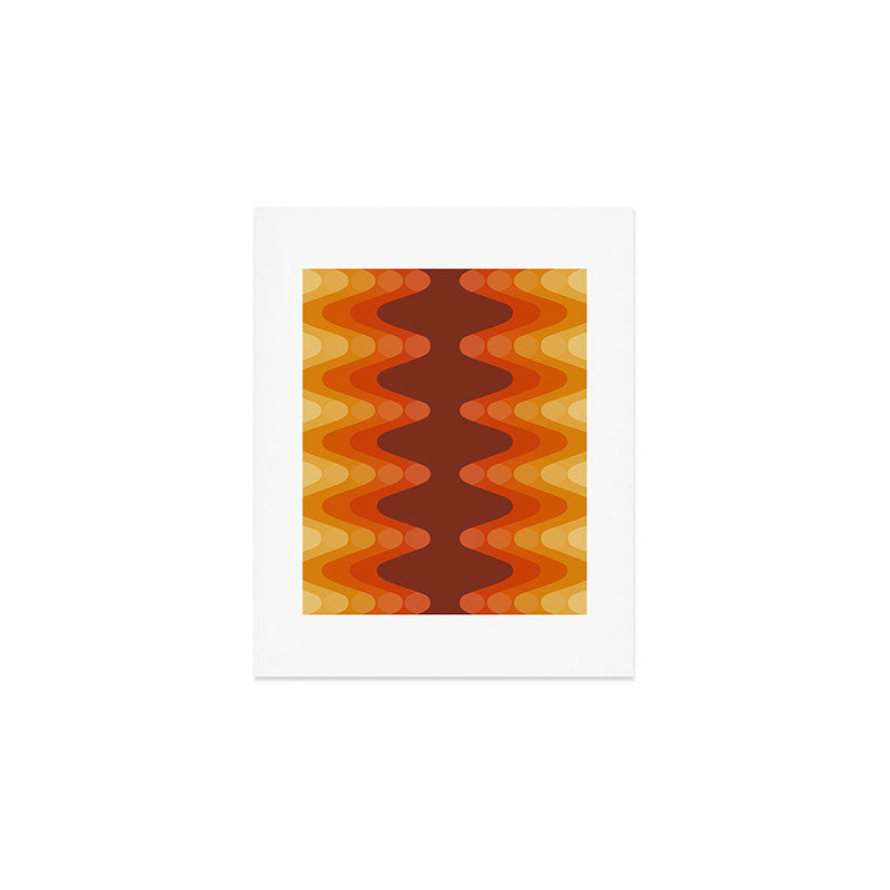 Retro 70s Style Geometric Sonic Wave Pattern 222 Orange Brown and Yellow Art Print Gallery Image 1