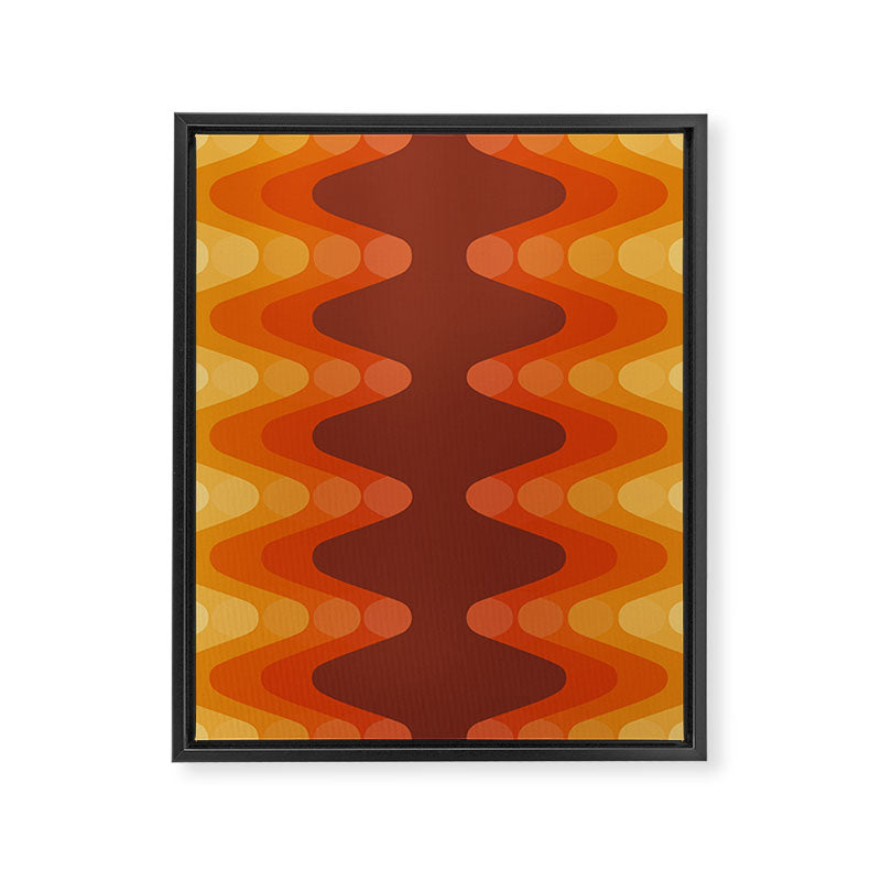 Retro 70s Style Geometric Sonic Wave Pattern 222 Orange Brown and Yellow Framed Canvas Print Gallery Image 8