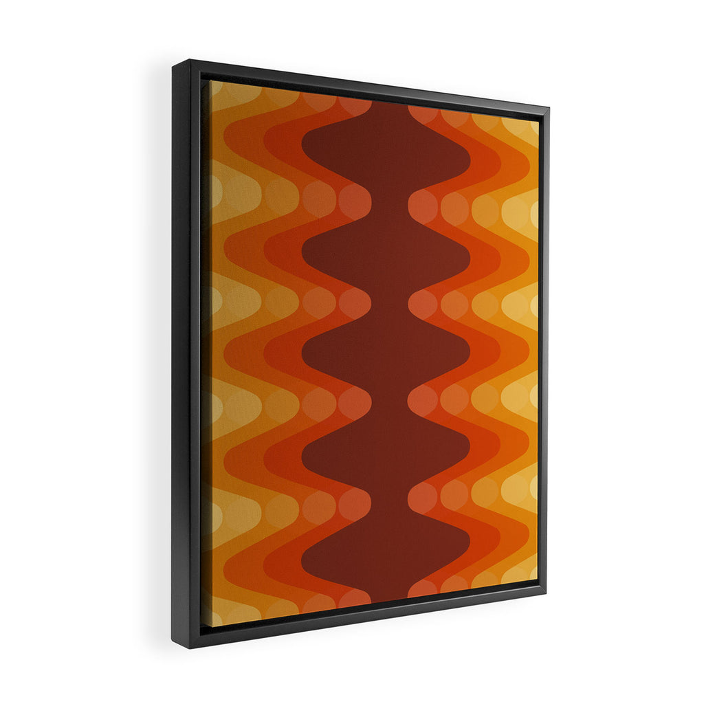 Retro 70s Style Geometric Sonic Wave Pattern 222 Orange Brown and Yellow Framed Canvas Print Gallery Image 2