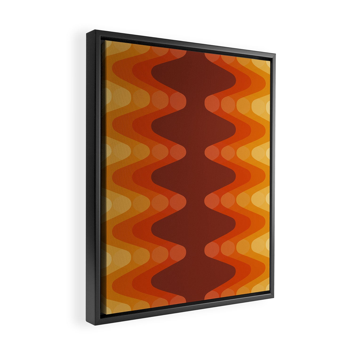 Retro 70s Style Geometric Sonic Wave Pattern 222 Orange Brown and Yellow Framed Canvas Print Gallery Image 2