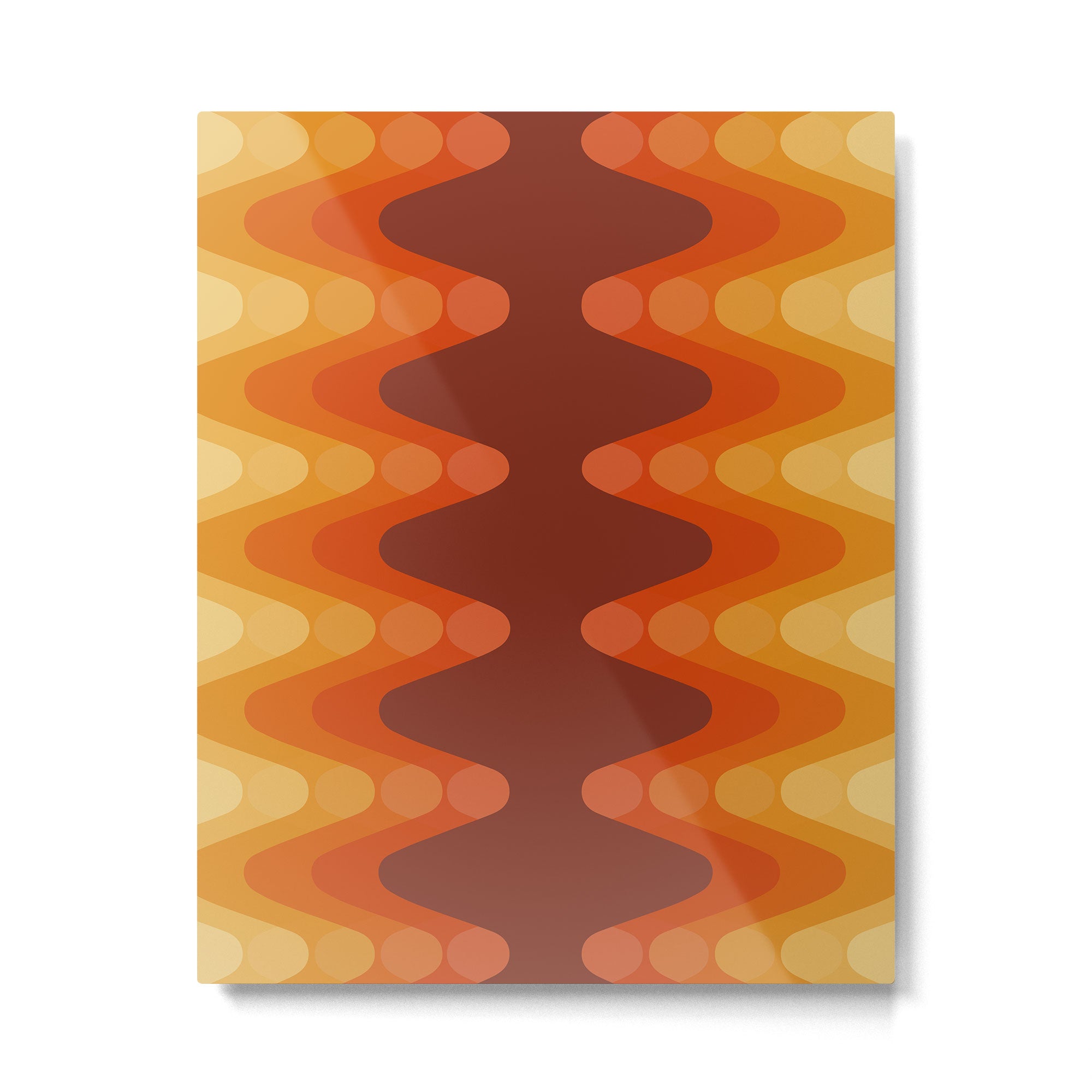 Retro 70s Style Geometric Sonic Wave Pattern 222 Orange Brown and Yellow Metal Print Gallery Image 6