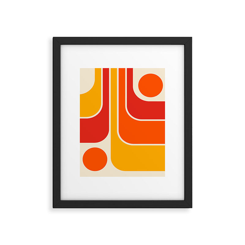 Retro Vintage Geometric Design 662 Red Orange Yellow and Beige Framed Art Print Gallery Image 6