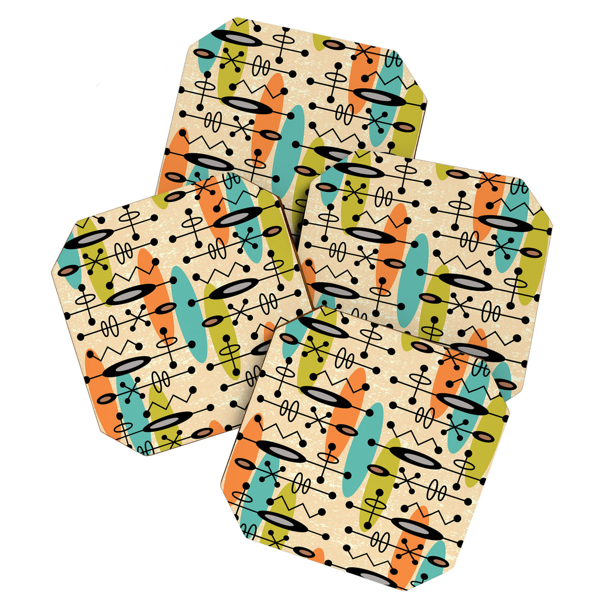 Retro 1950s Style Mid Century Modern Atomic Design 271 Googie Orange Blue and Green Coaster Gallery Image 1