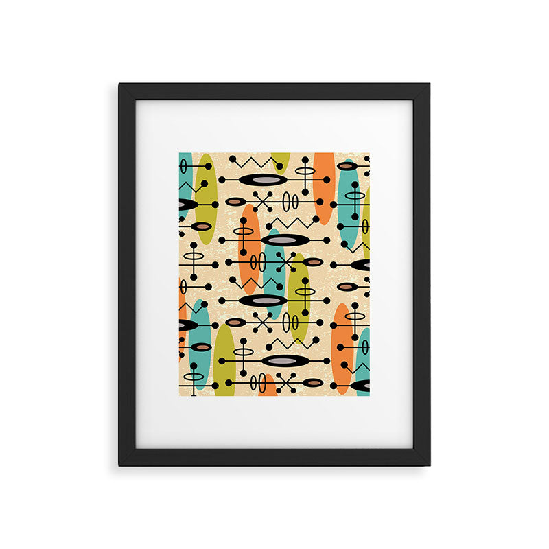 Retro 1950s Style Mid Century Modern Atomic Design 271 Googie Orange Blue and Green Framed Art Print Gallery Image 6
