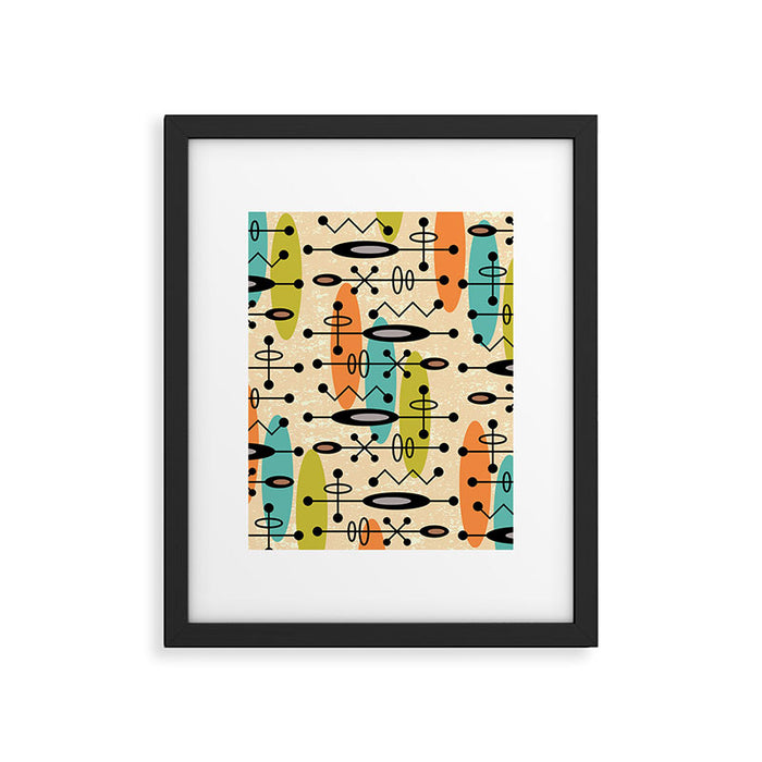 Retro 1950s Style Mid Century Modern Atomic Design 271 Googie Orange Blue and Green Framed Art Print Gallery Image 1
