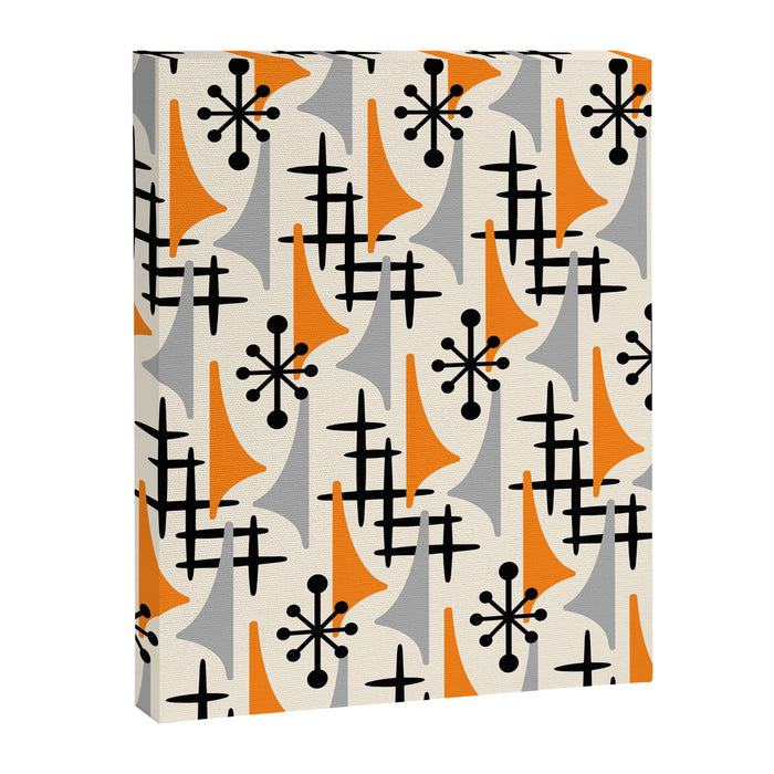 Retro 1950s Style Mid Century Modern Atomic Wing Pattern 834 Googie Orange and Gray Canvas Print Gallery Image 1