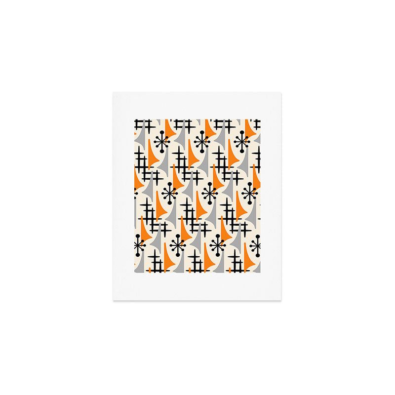 Retro 1950s Style Mid Century Modern Atomic Wing Pattern 834 Googie Orange and Gray Art Print Gallery Image 1