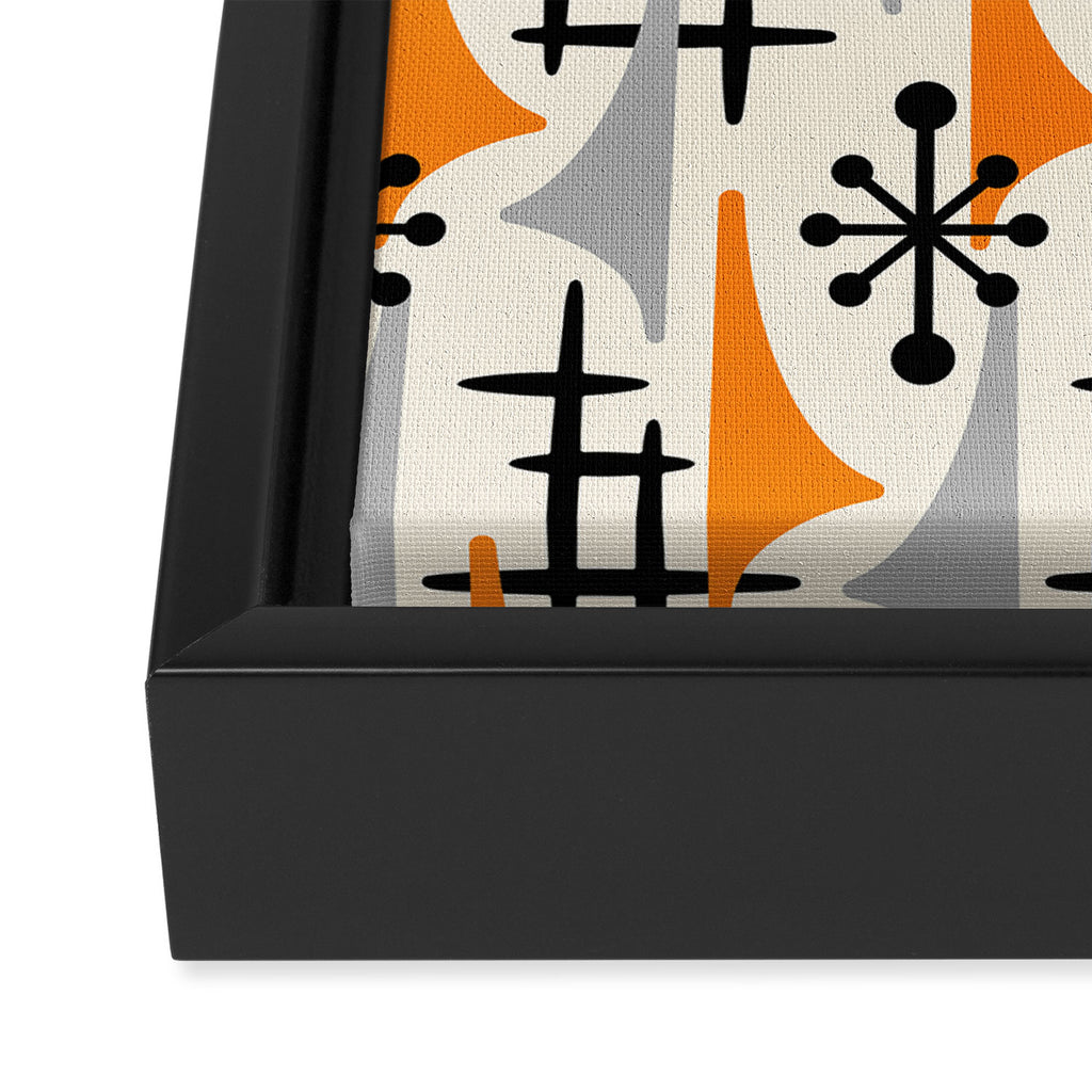 Retro 1950s Style Mid Century Modern Atomic Wing Pattern 834 Googie Orange and Gray Framed Canvas Print Gallery Image 3